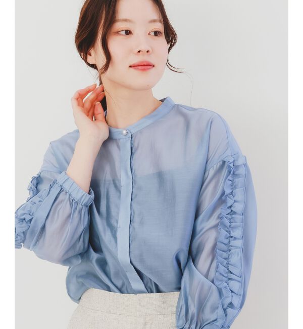 le.coeur blanc「《手洗い可能》ブライトシアーローンフリルスリーブブラウス」|シャツ・ブラウス|