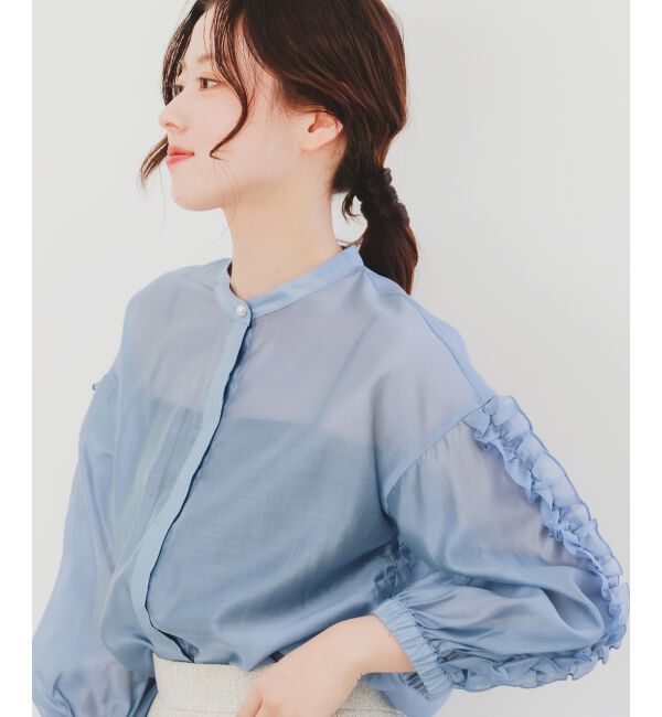 le.coeur blanc「《手洗い可能》ブライトシアーローンフリルスリーブブラウス」|シャツ・ブラウス|