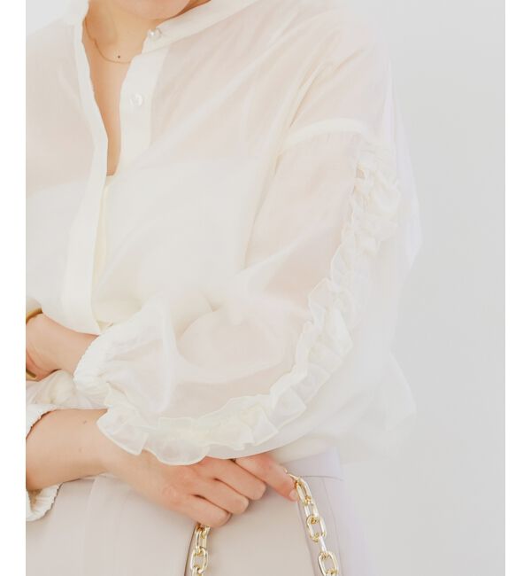 le.coeur blanc「《手洗い可能》ブライトシアーローンフリルスリーブブラウス」|シャツ・ブラウス|