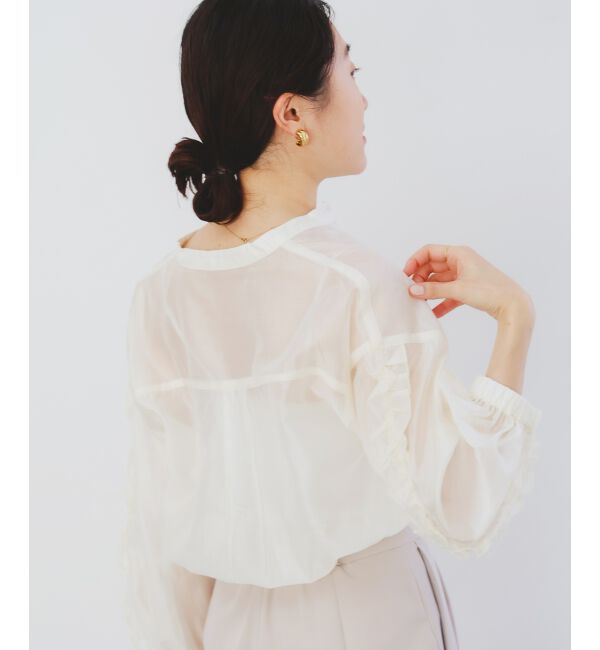 le.coeur blanc「《手洗い可能》ブライトシアーローンフリルスリーブブラウス」|シャツ・ブラウス|