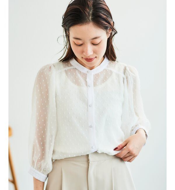  「ドットシアーギャザーブラウス」|シャツ・ブラウス|
