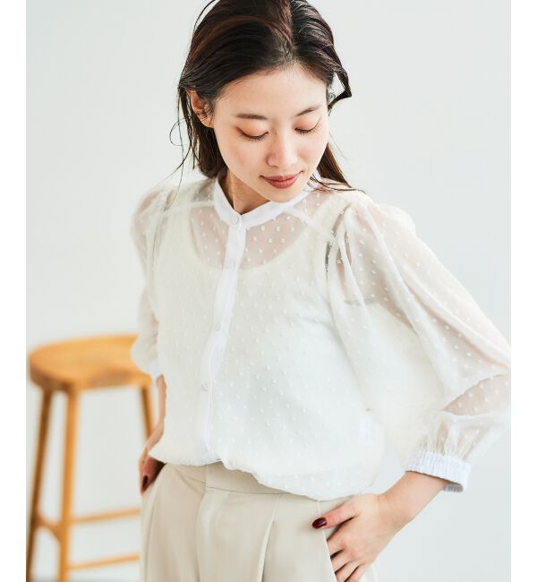  「ドットシアーギャザーブラウス」|シャツ・ブラウス|