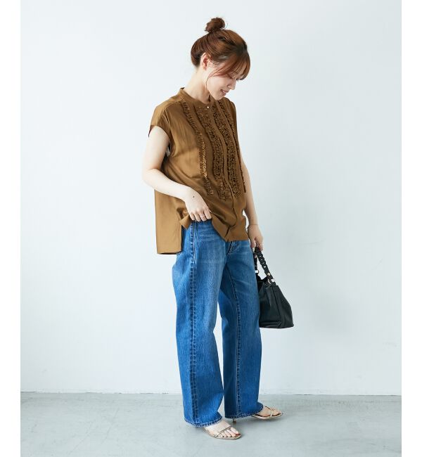  「《手洗い可能》シルキーローンフロントフリルフレンチブラウス」|シャツ・ブラウス|