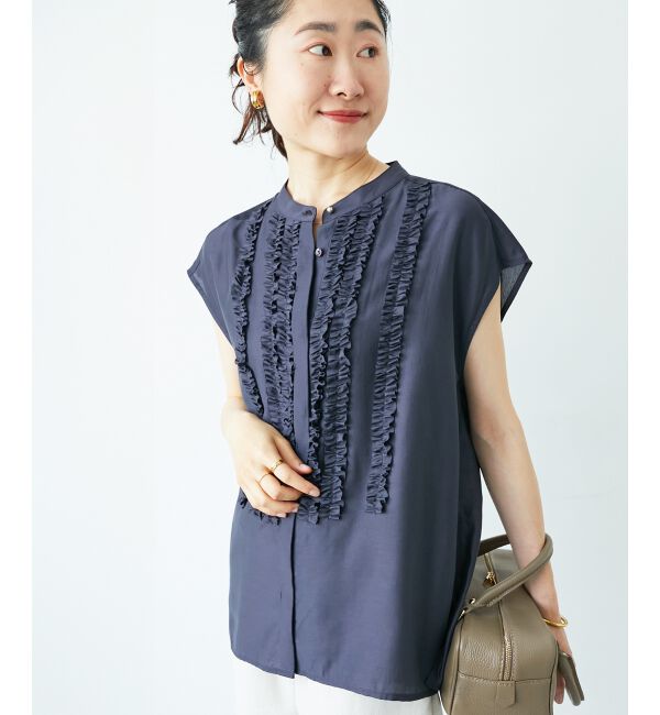  「《手洗い可能》シルキーローンフロントフリルフレンチブラウス」|シャツ・ブラウス|