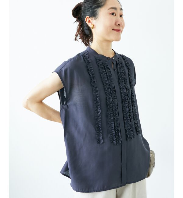  「《手洗い可能》シルキーローンフロントフリルフレンチブラウス」|シャツ・ブラウス|