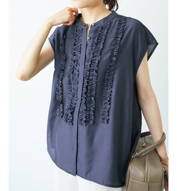  「《手洗い可能》シルキーローンフロントフリルフレンチブラウス」|シャツ・ブラウス|