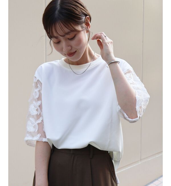 「《手洗い可能》スリーブシアーレースプルオーバー」|Tシャツ・カットソー|オフ