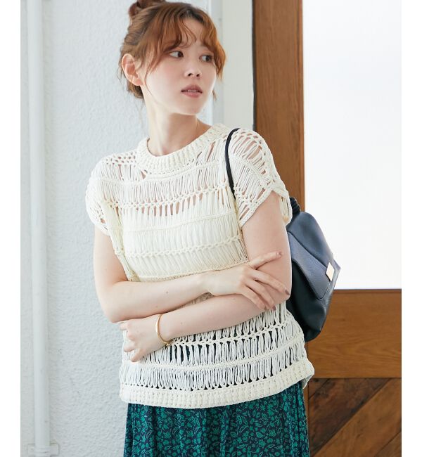  「《手洗い可能》透かし編みデザインニットベスト」|ベスト・ジレ|