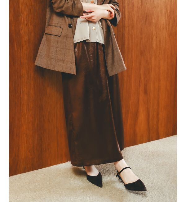  「《手洗い可能》シャイニーナロースカート」|スカート|ブラウン