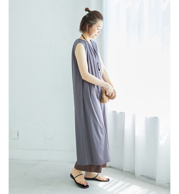  「スムースポンチノースリーブワンピース」|ワンピース|