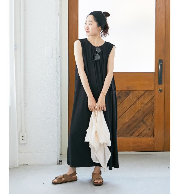  「スムースポンチノースリーブワンピース」|ワンピース|