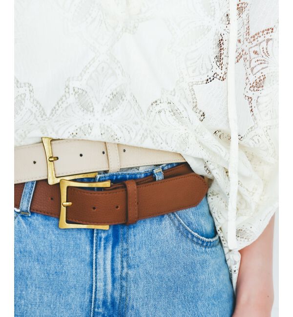  「《WEB限定アイテム》スクエアバックルベルト」|ベルト|ブラウン