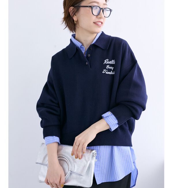  「《一部カラーWEB限定》フロッキーロゴニットポロ」|ニット・セーター|ネイビー