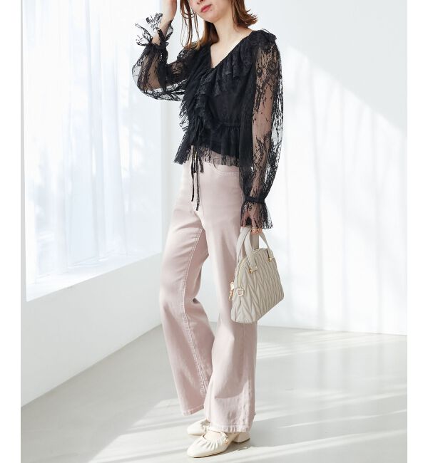 MAJESTICLEGON「フロントリボンレースブラウス」|シャツ・ブラウス|ブラック