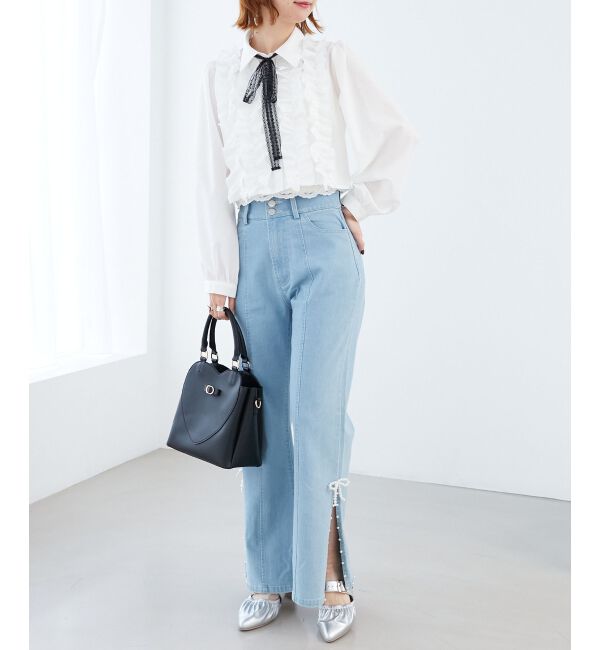 MAJESTICLEGON「レースリボンタイフリルブラウス」|シャツ・ブラウス|