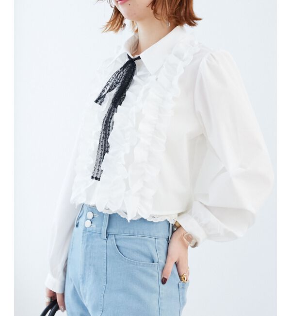 MAJESTICLEGON「レースリボンタイフリルブラウス」|シャツ・ブラウス|
