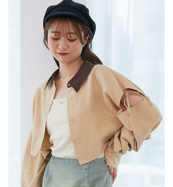  「オープンショルダーショートシャツ」|シャツ・ブラウス|ベージュ