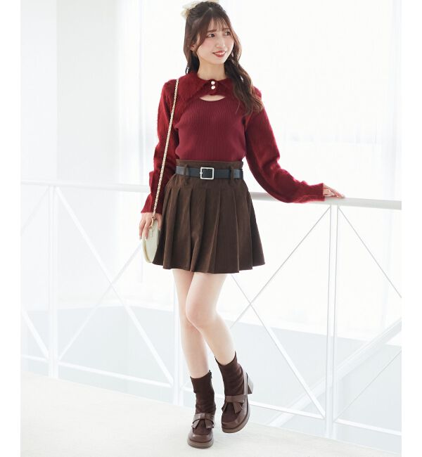  「ベルトセットプリーツミニスカパン」|スカート|