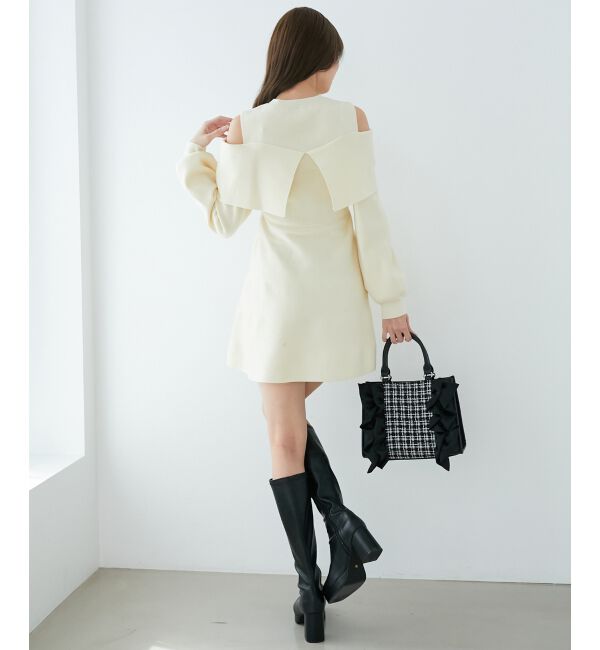  「ビジューリボンニットミニワンピース」|ワンピース|