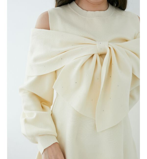  「ビジューリボンニットミニワンピース」|ワンピース|