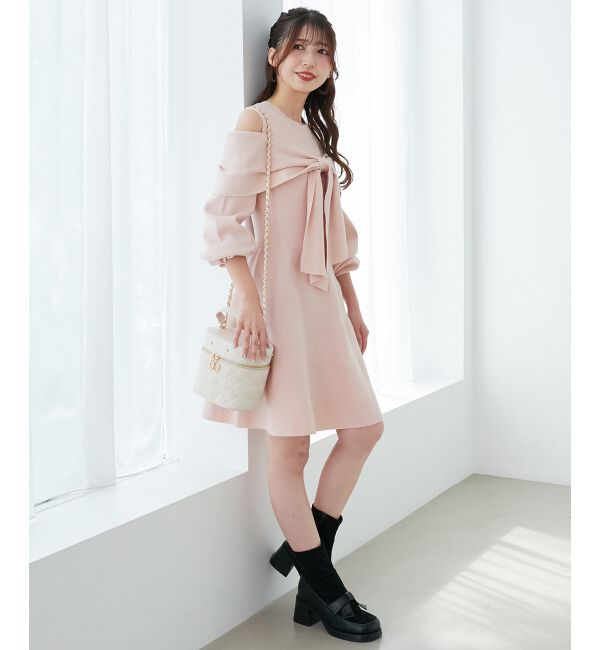  「ビジューリボンニットミニワンピース」|ワンピース|