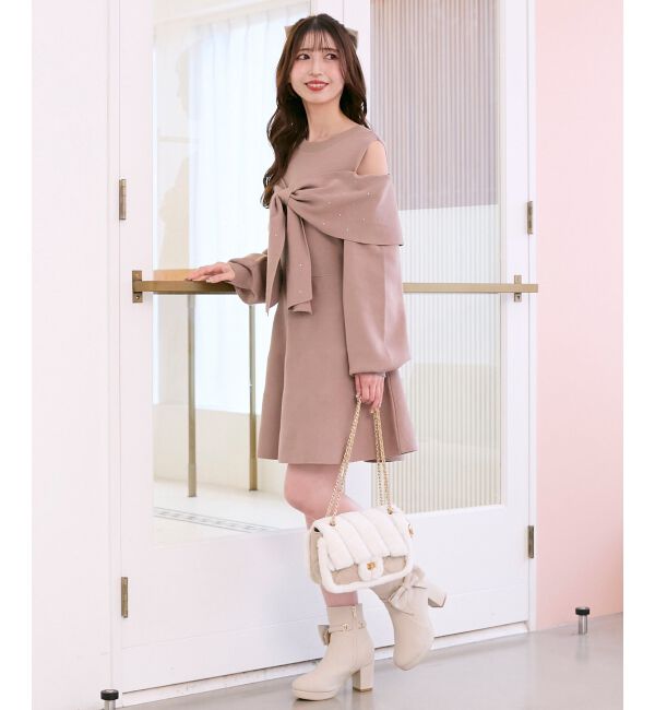  「ビジューリボンニットミニワンピース」|ワンピース|