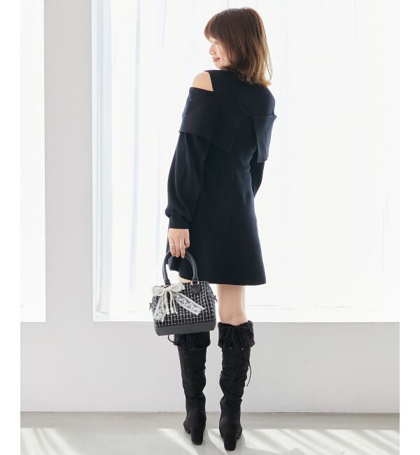  「ビジューリボンニットミニワンピース」|ワンピース|