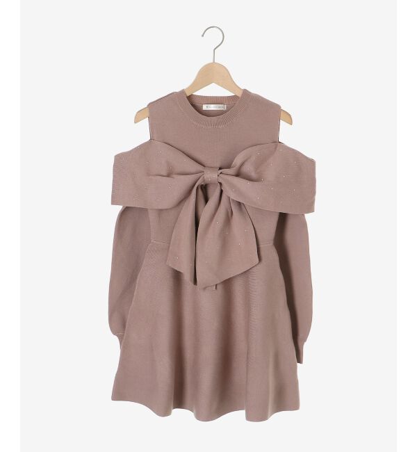  「ビジューリボンニットミニワンピース」|ワンピース|