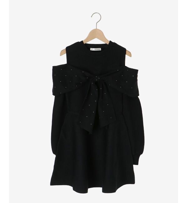  「ビジューリボンニットミニワンピース」|ワンピース|