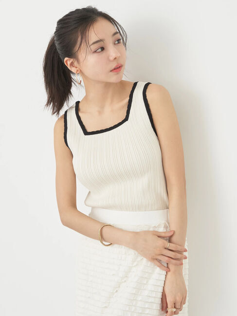 earth music&ecology「スカラップニットタンクトップ」|インナー|Off White