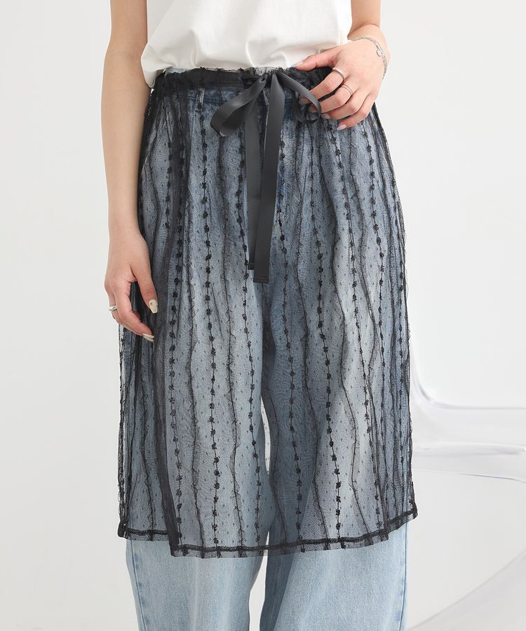 earth music&ecology「ストライプレースレイヤードスカート」|スカート|