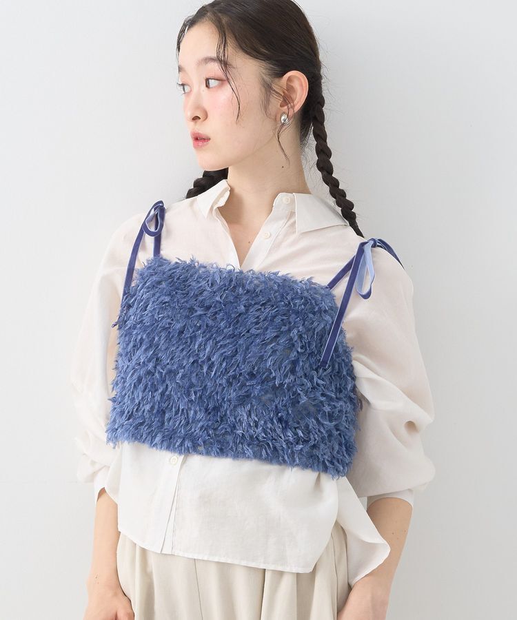 earth music&ecology「【WEB限定】ベロアリボンフェザービスチェ」|ベスト・ジレ|Blue