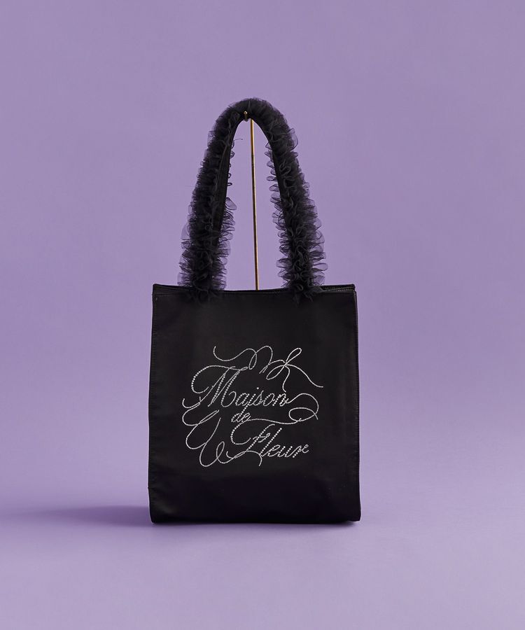 Maison de FLEUR「チュールハンドルラインストーントートバッグ」|トートバッグ|ブラック