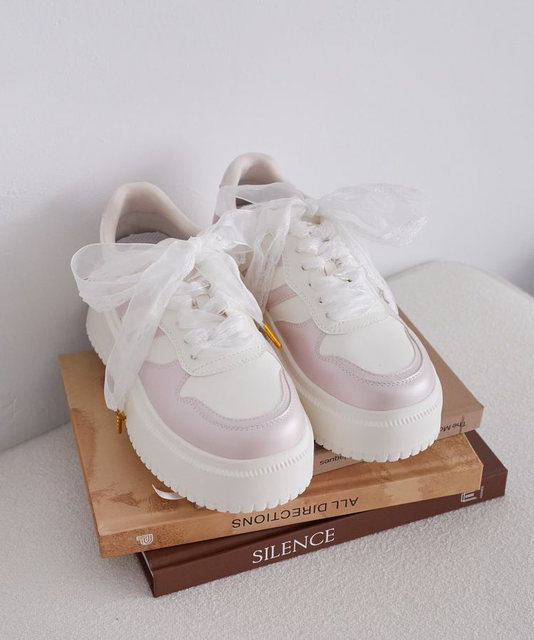 Maison de FLEUR「レースリボン厚底スニーカー」|スニーカー|ライトピンク