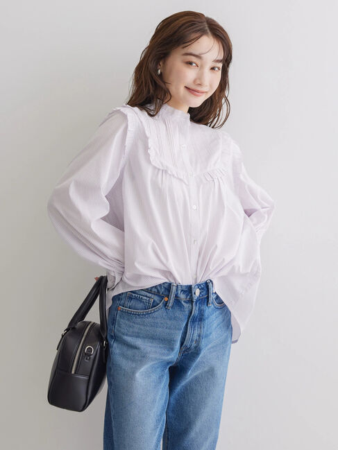  「ピコフリルレース切替ブラウス」|シャツ・ブラウス|ストライプ