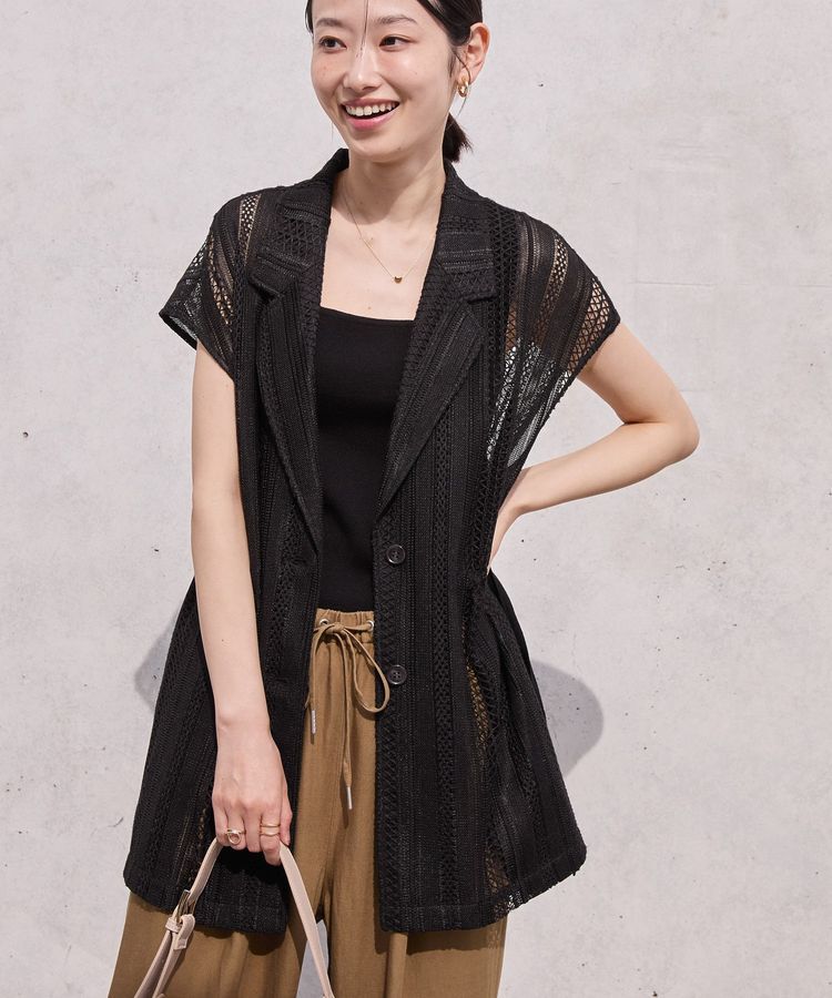 AMERICAN HOLIC「幾何学レースウエストドロストジャケット」|その他|Black