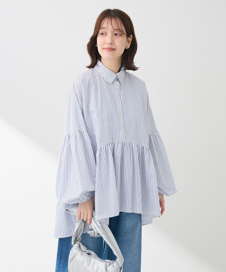 Green Parks「・ELENCARE DUE ストライプシャツチュニック」|シャツ・ブラウス|