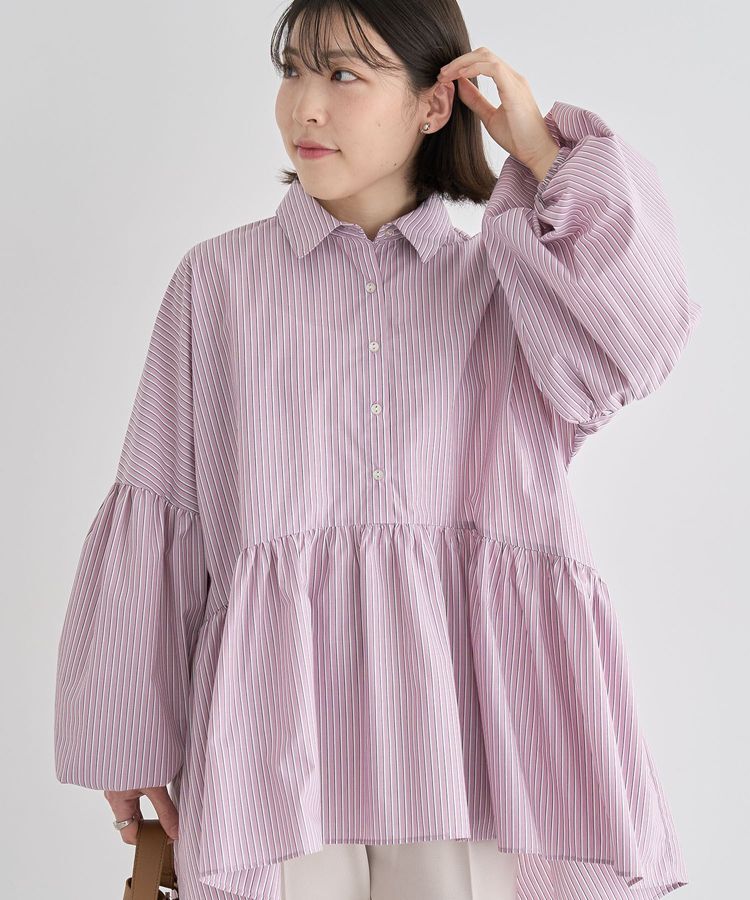 Green Parks「・ELENCARE DUE ストライプシャツチュニック」|シャツ・ブラウス|