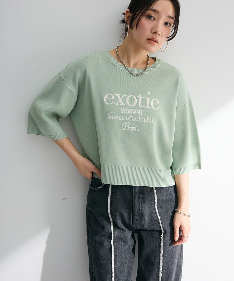 Green Parks「・ELENCARE DUE ロゴ刺繍6分袖ニット」|ニット・セーター|