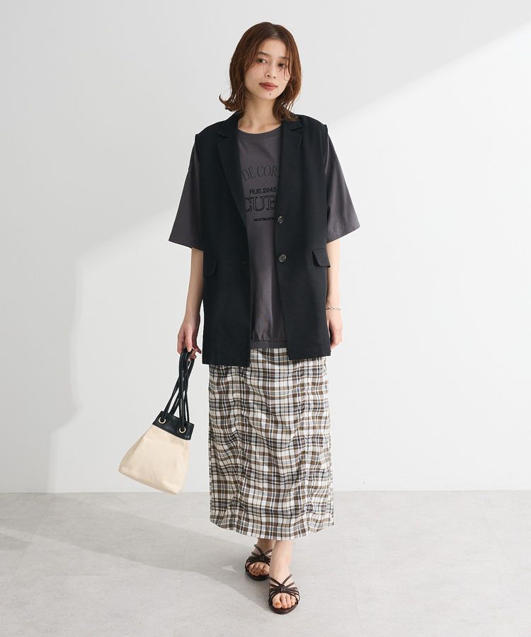 Green Parks「チェック柄シャーリングIラインスカート」|タイト|