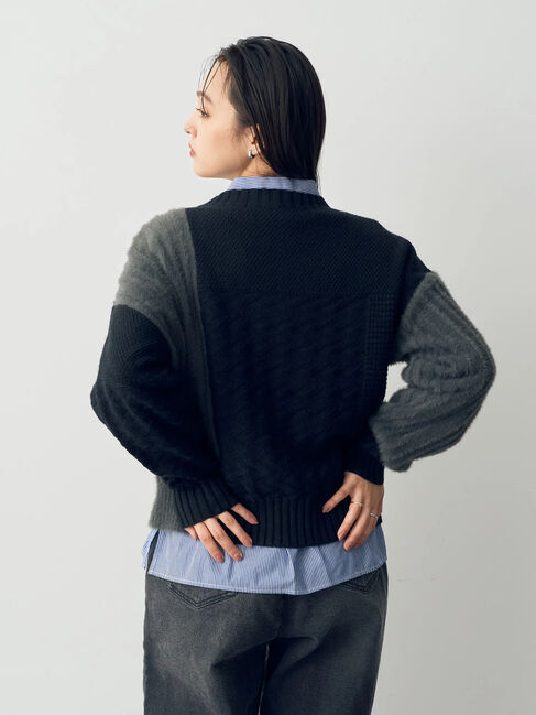 YECCA VECCA「フェザーMIXブロッキングニット」|ニット・セーター|