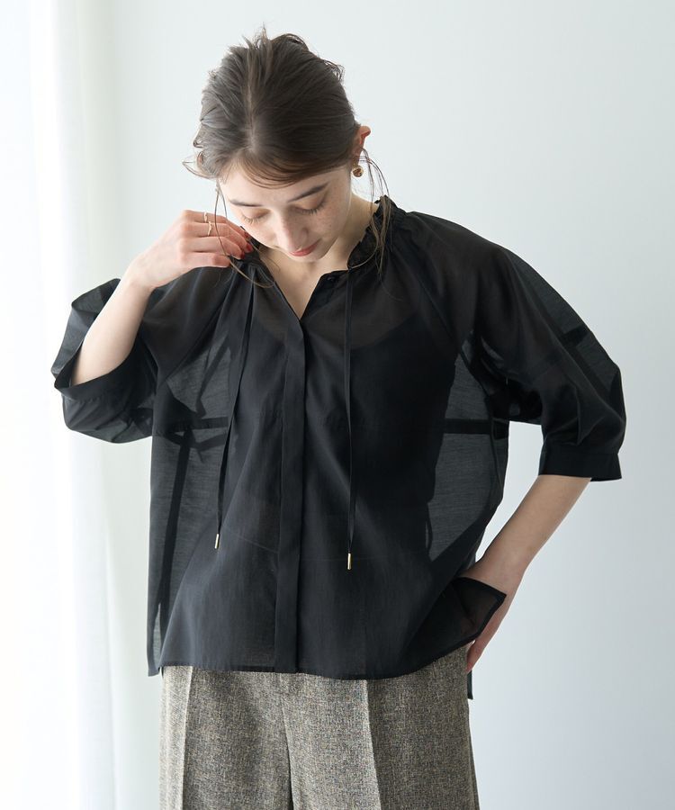 YECCA VECCA「<<追加>> バルーンスリーブシアーシャツ②」|シャツ・ブラウス|Black
