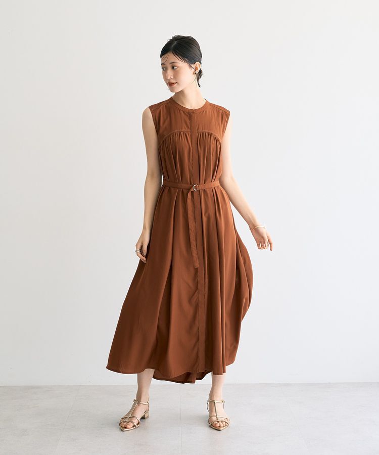 YECCA VECCA「ベルト付きラメステッチギャザーワンピース」|ワンピース|Terracotta
