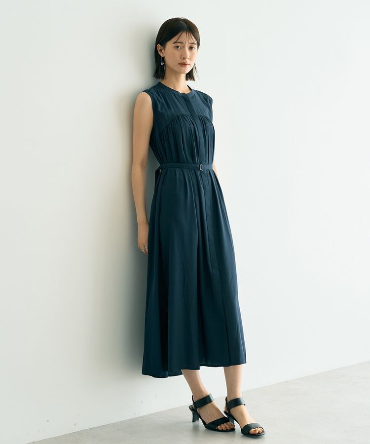 YECCA VECCA「ベルト付きラメステッチギャザーワンピース」|ワンピース|