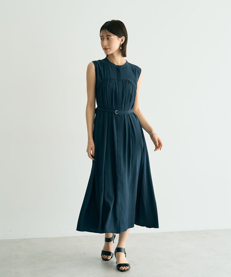 YECCA VECCA「ベルト付きラメステッチギャザーワンピース」|ワンピース|