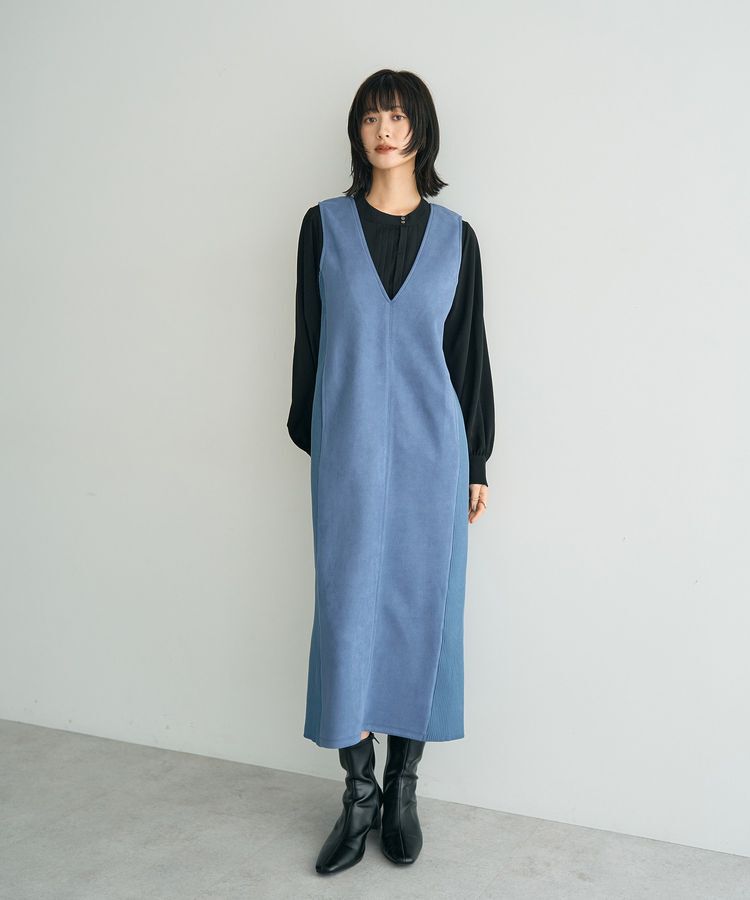 YECCA VECCA「ニット切替フェイクスエードジャンスカ」|ジャンパースカート|