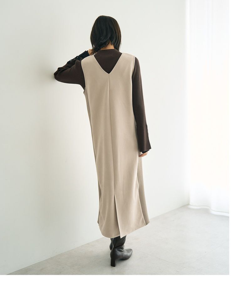 YECCA VECCA「ニット切替フェイクスエードジャンスカ」|ジャンパースカート|