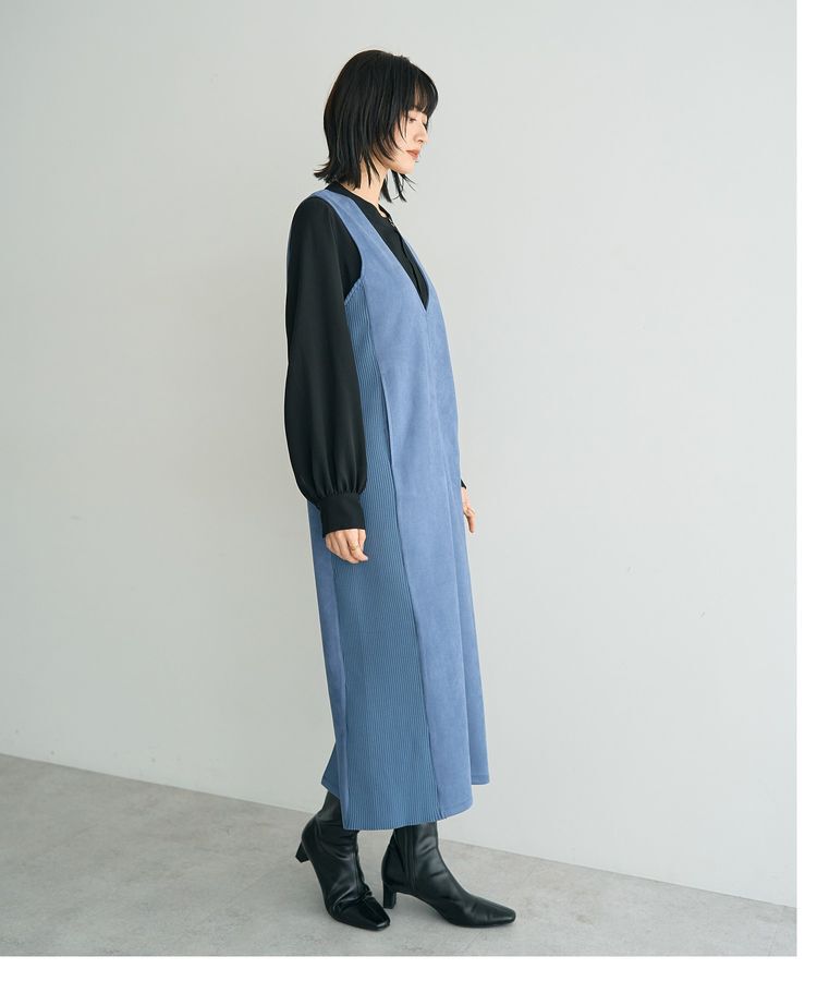 YECCA VECCA「ニット切替フェイクスエードジャンスカ」|ジャンパースカート|