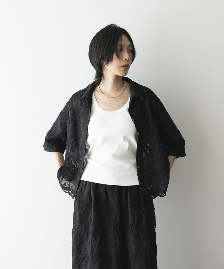 GARAGE OF GOOD CLOTHING「開襟レースハーフスリーブシャツ」|シャツ・ブラウス|Black