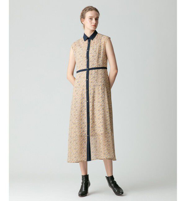 allureville「バイヤスチドリプリントノースリーブシャツワンピース」|ワンピース|ベージュ